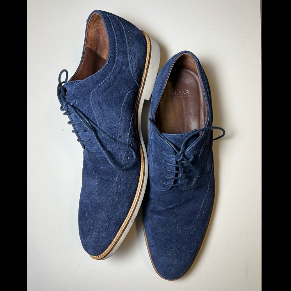 HUGO BOSS - NAVY, SUEDE, CORTIOS - USED, WITH BOX